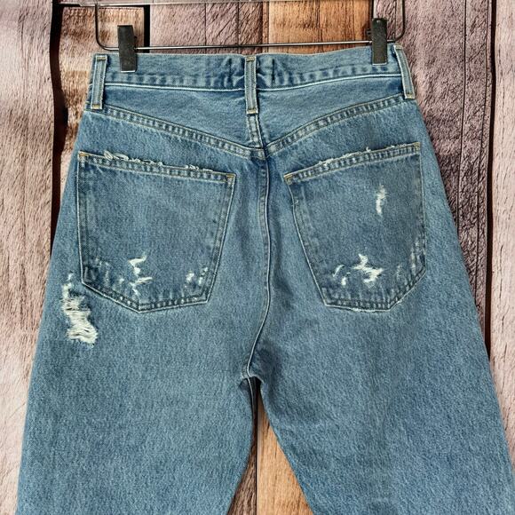 Agolde Jeans Denim 90s Mid Rise Loose Distressed Button Fly Blue Holes Retro 25 - Picture 5 of 9